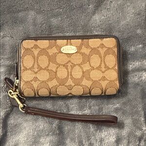 Coach Tan and Brown Signature Wristlet